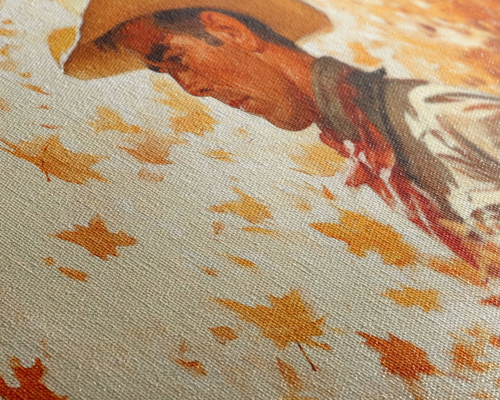 Cowboy and Fall Leaves, Framed Canvas Print Seasonal Wall Art Christmas Cowboy Gift Winter Landscape Wall Decor