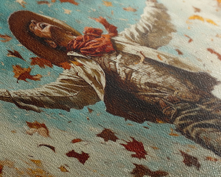 Cowboy Throwing Leaves In The Air, Funny Western Decor, Framed Canvas Print, Mood Lifting Wall Art, Fall Decor