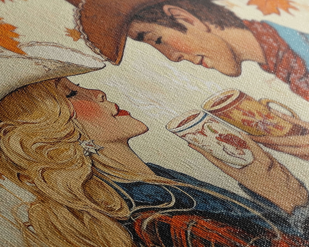 Cowgirl & Cowboy Enjoy Some Hot Chocolate, Art For Couples, Framed Canvas Print, Rustic Farmhouse Home Decor, Wall Art Rustic Decor