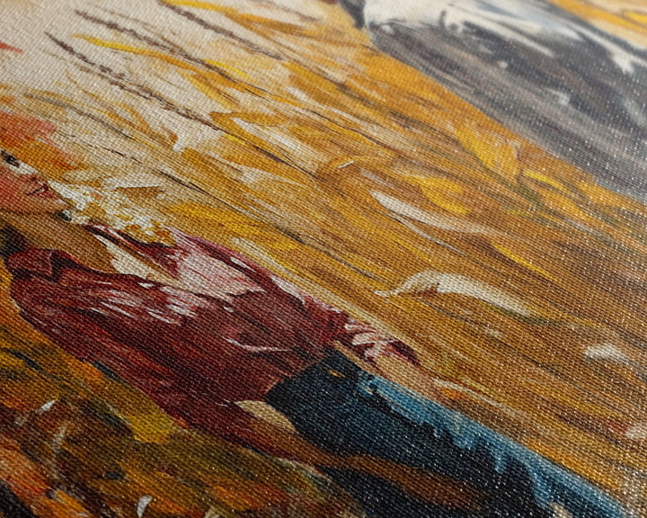 Cowboy & Cowgirl In Love, Framed Canvas Print, Vintage Holiday Winter Wall Art Western Christmas Decor