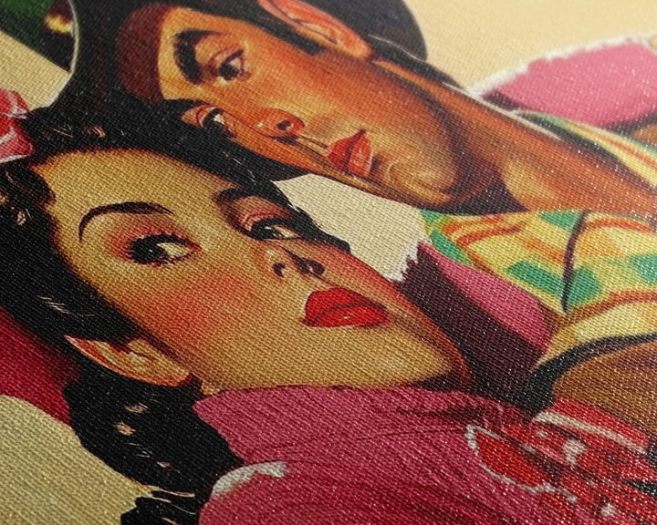 Retro 50s Style Cowboy and Cowgirl In Love, Gift For Couples, Framed Canvas Print, vintage wall art, rustic decor, classic western print