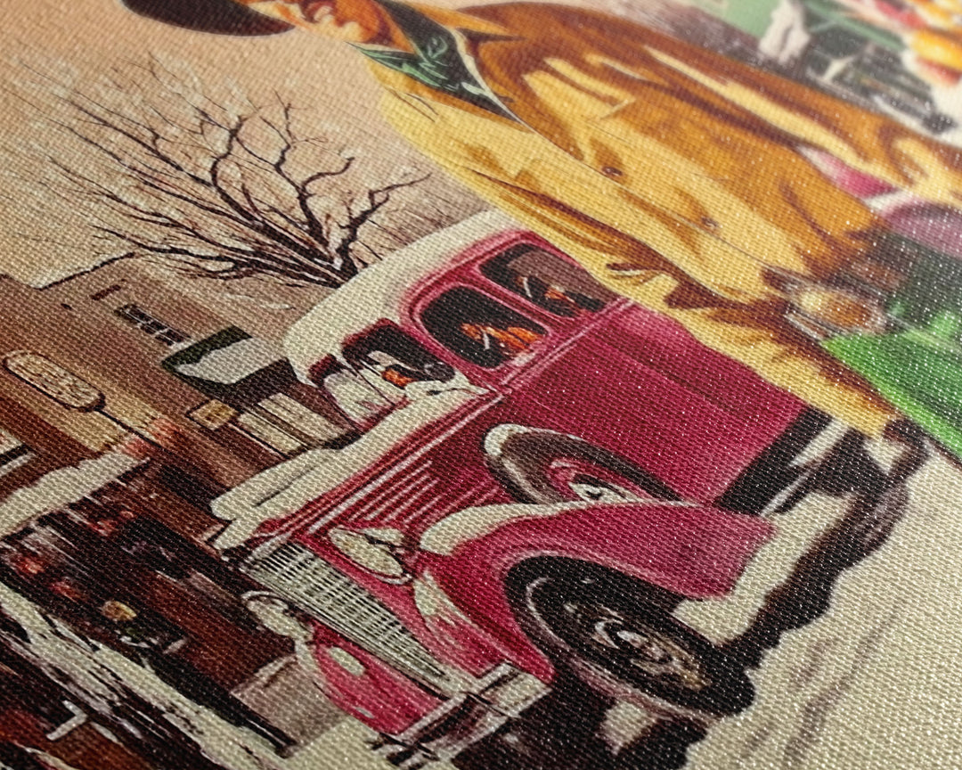 Retro 1950's Style Cowboy, Framed Canvas Print, Pastel Colors, Vintage Inspired Home Decor For Christmas