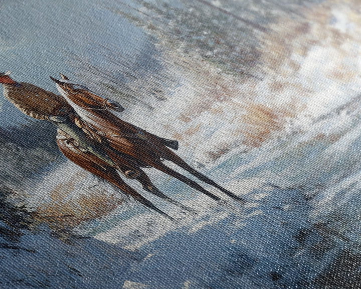 Cowboy riding horse through vibrant autumn forest, Framed Canvas Print, tall fall wall art, rustic western decor, moody landscape