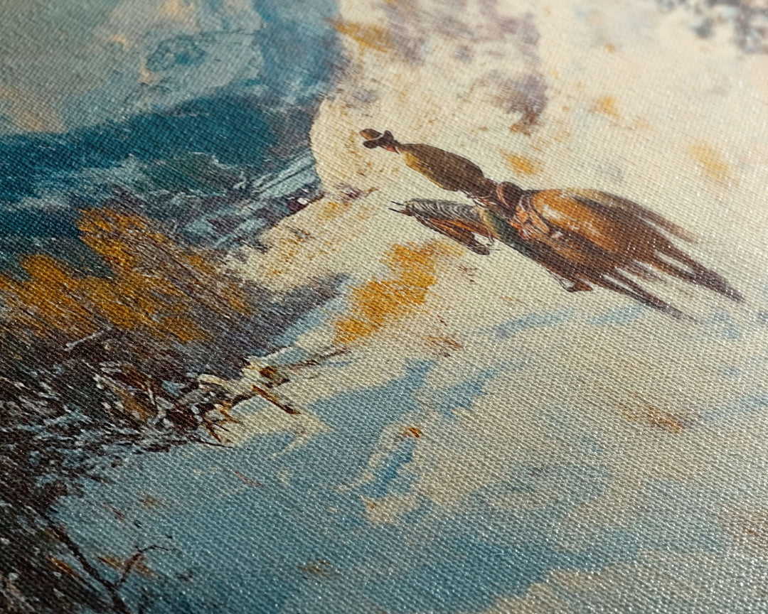 Cowgirl with yellow scarf in fall forest, Framed Canvas Print, tall dramatic black white wall art with a pop of color, moody autumn decor