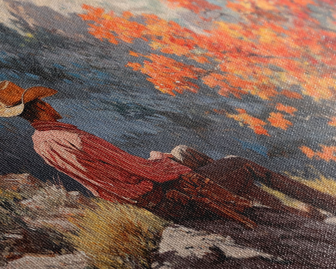 Western-inspired Framed Canvas Print of a woman with horses in a snowy landscape, perfect as rustic Christmas or winter holiday wall decor