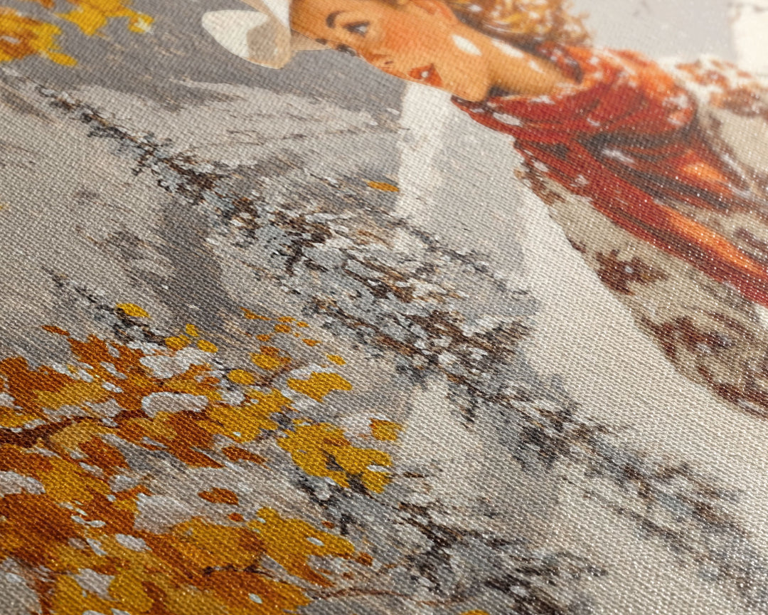 Charming Framed Canvas Print of a Cowgirl in Autumn Leaves, Perfect Fall Wall Decor and Gift Idea for Fans of Western Art Rustic Home Decor