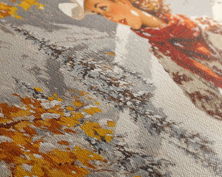 Charming Framed Canvas Print of a Cowgirl in Autumn Leaves, Perfect Fall Wall Decor and Gift Idea for Fans of Western Art Rustic Home Decor