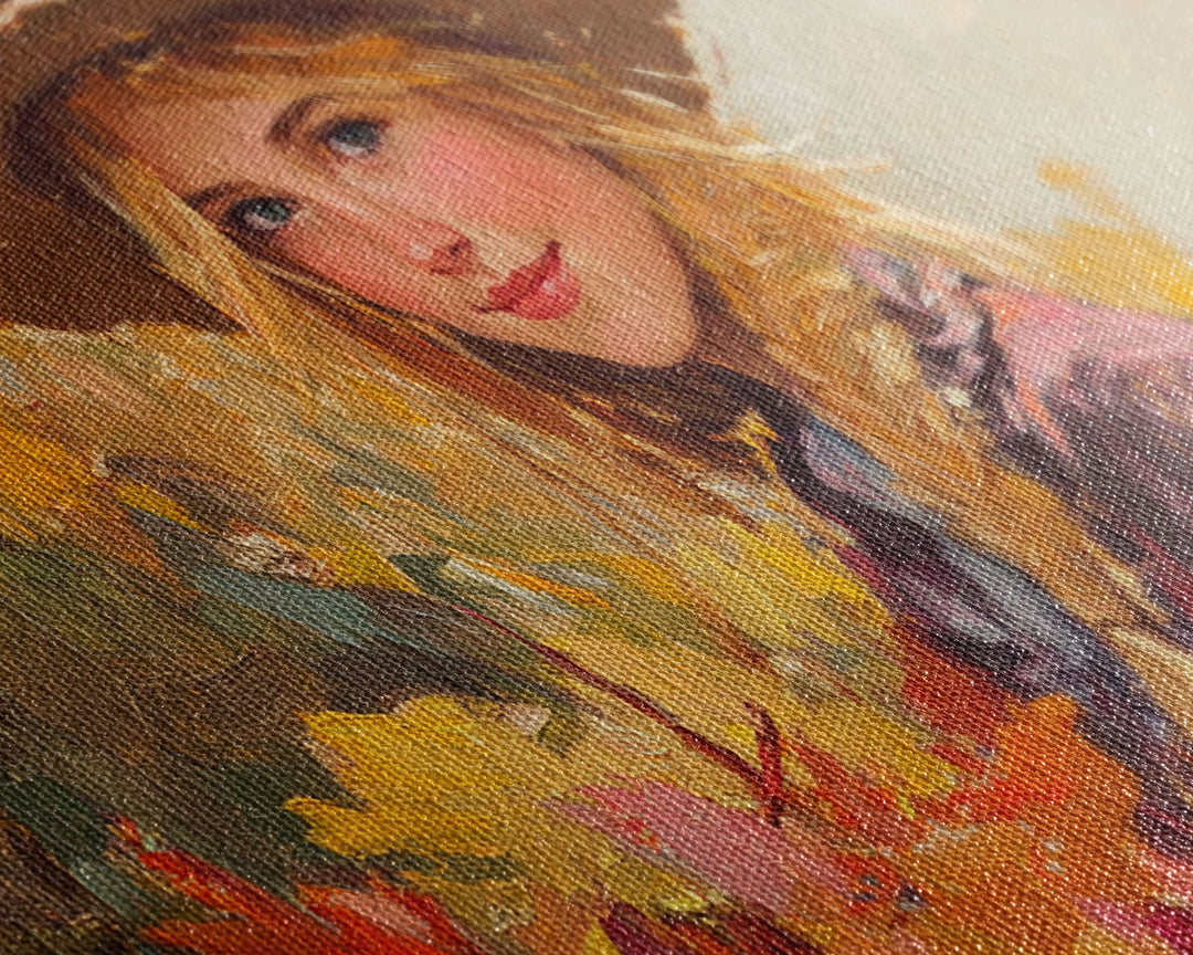 Cowgirl Amongst The Fall Leaves, Framed Canvas Print, Serene Fall Wall Decor, Perfect Rustic Seasonal Wall Art and Gift Idea