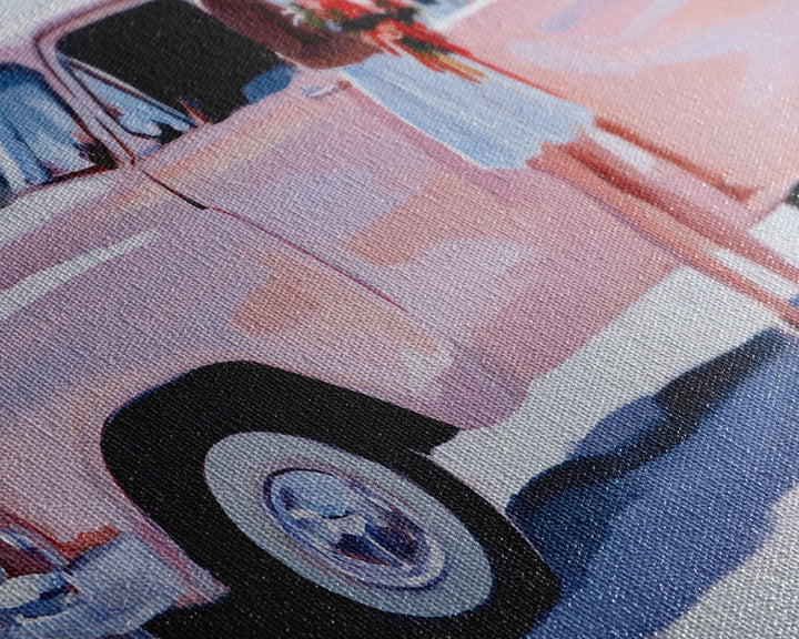 Cute Cowgirl and Her Pink Truck, Framed Canvas Print, Retro Pink Fall Decor, Wall Art Fall Home Decor, Ideal Gift Idea Rustic Seasonal Decor