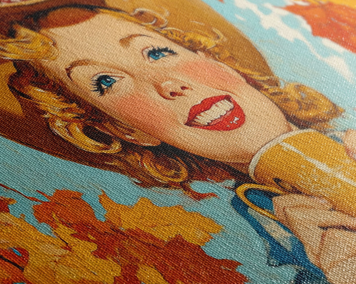 Cowgirl Having A Cup Of Joe, Framed Canvas Print, Farmhouse / Western Rustic Charm, Seasonal Art Piece to Warm Up Your Home Decor This Fall