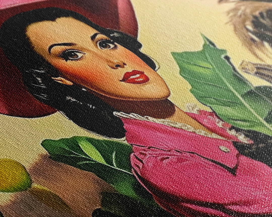 Retro Cowgirl In A Pumpkin Patch, Framed Canvas Print, Fall and Autumn Rustic Decor, perfect autumn or Christmas decor wall art