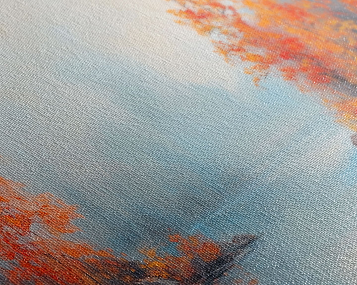 Fall On The Lake, Framed Canvas Print, Beautiful Seasonal Decor, Moody Landscape Painting