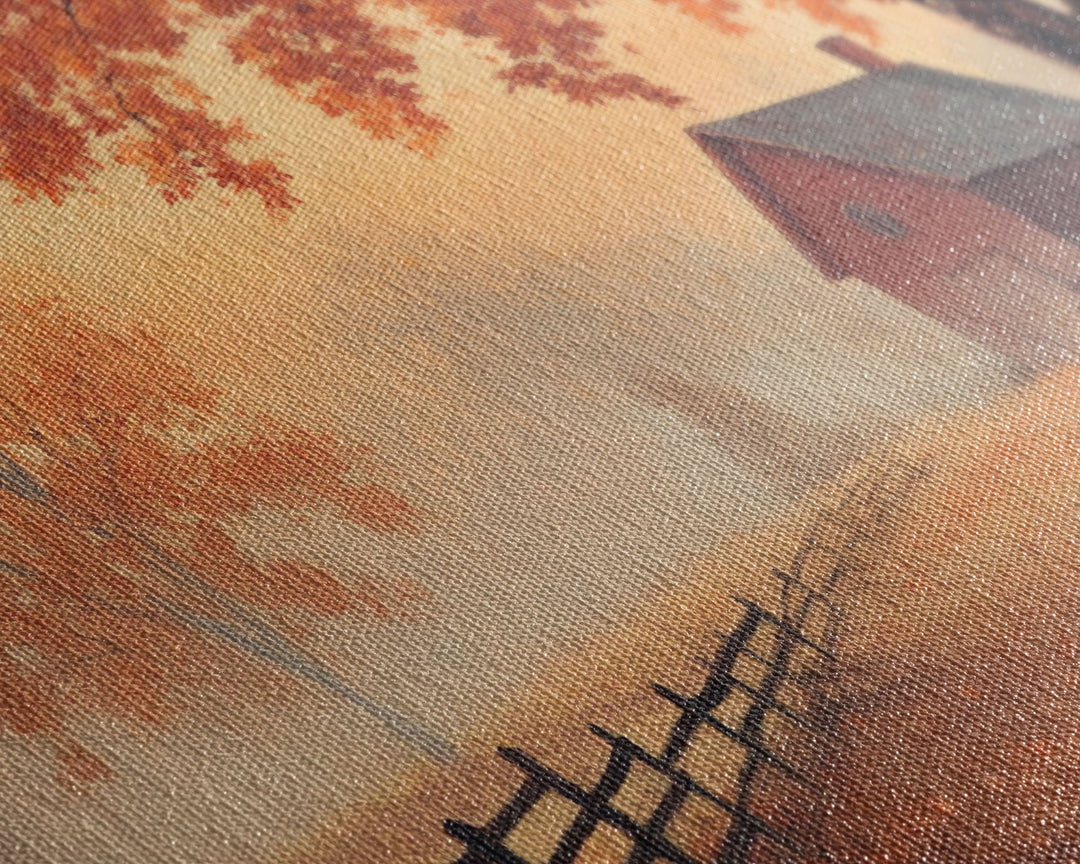 Rustic Barn Painting, Framed Canvas Print, Farmhouse Decor, Farmhouse Wall Art, Vintage Style Fall Barn Landscape Painting, Original Artwork