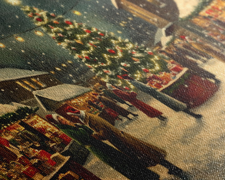 Vintage Christmas Village Market Scene Framed Canvas Print - Perfect Retro Christmas Wall Art and Vintage Christmas Home Decor 2024