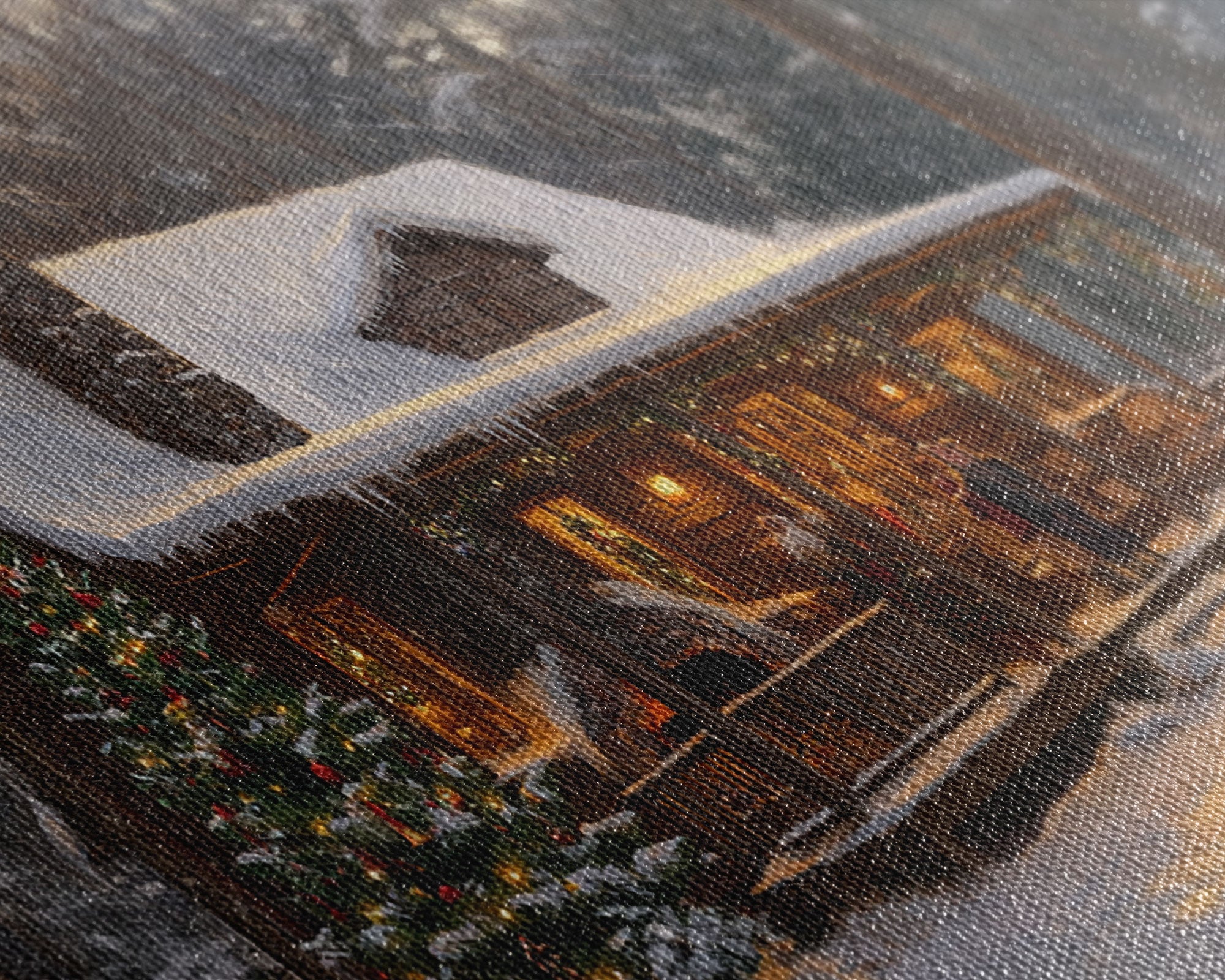 Cozy Christmas Cabin in Woods Framed Canvas Print - Rustic Christmas Decor and Winter Wonderland Scene with Holiday Wall Art