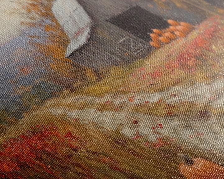 Scenic Country Farmhouse Autumn Harvest Framed Canvas Print with Pumpkins, Rustic Farmhouse Fall Art, Wall Decor, Seasonal Wall Art Gift