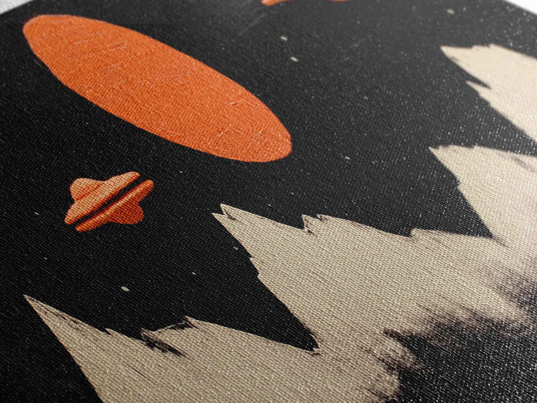 Cute  Nursery Decor - Boy's Room Wall Art - Panoramic Flying Saucers or UFOs Art Print - Framed Canvas