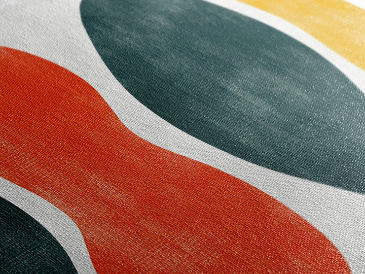 Navy Blue and Orange Splotches, Framed Canvas, Mid-Century Modern Abstract Wall Art, Wood Frame, Ready To Hang