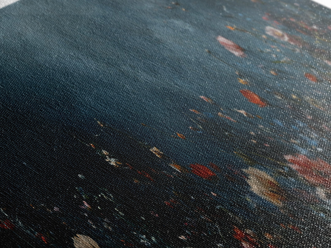 Dark & Moody Wild Flowers At Night, Framed Canvas Print, Panoramic Thought Provoking Wall Art, Above Bed Art, Dark Floral Painting