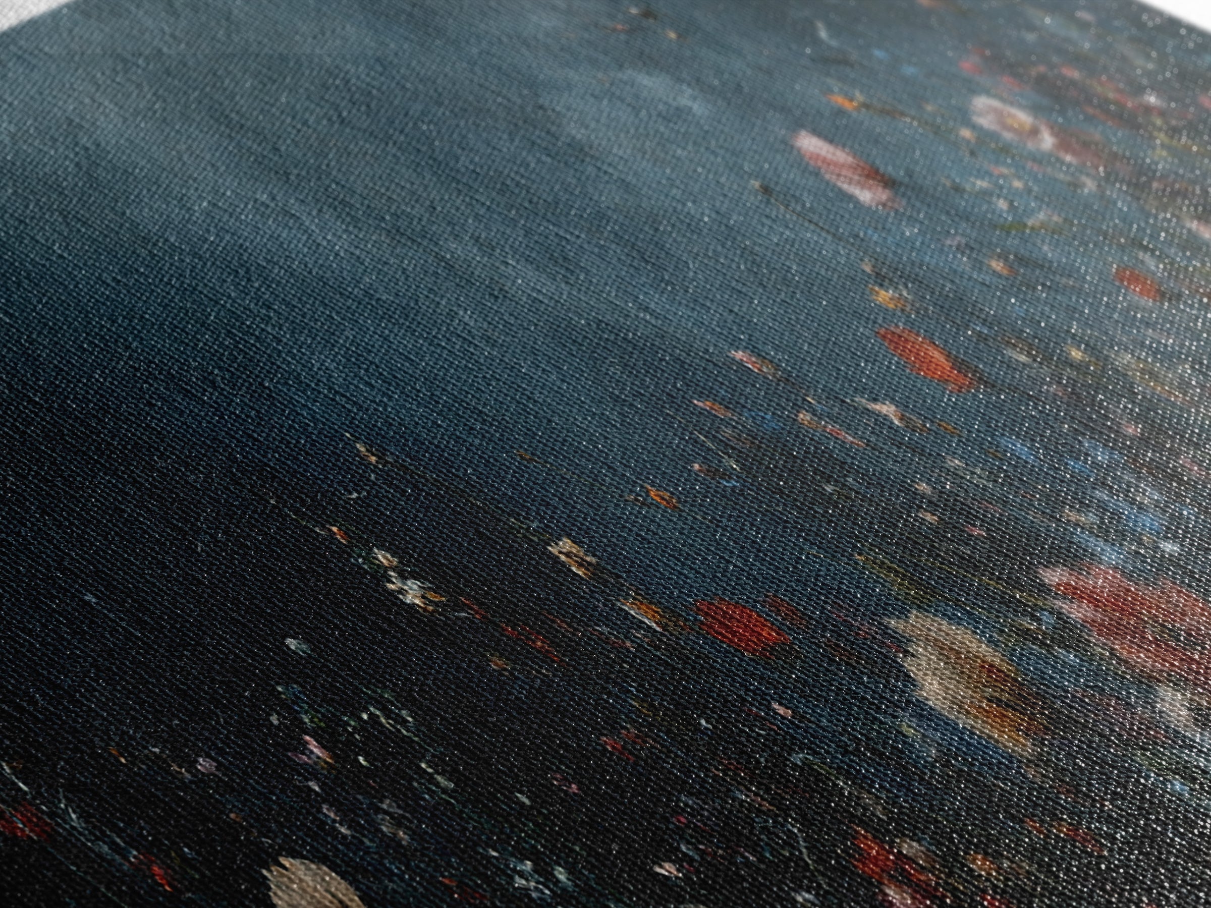 Dark & Moody Wild Flowers At Night, Framed Canvas Print, Panoramic Thought Provoking Wall Art, Above Bed Art, Dark Floral Painting