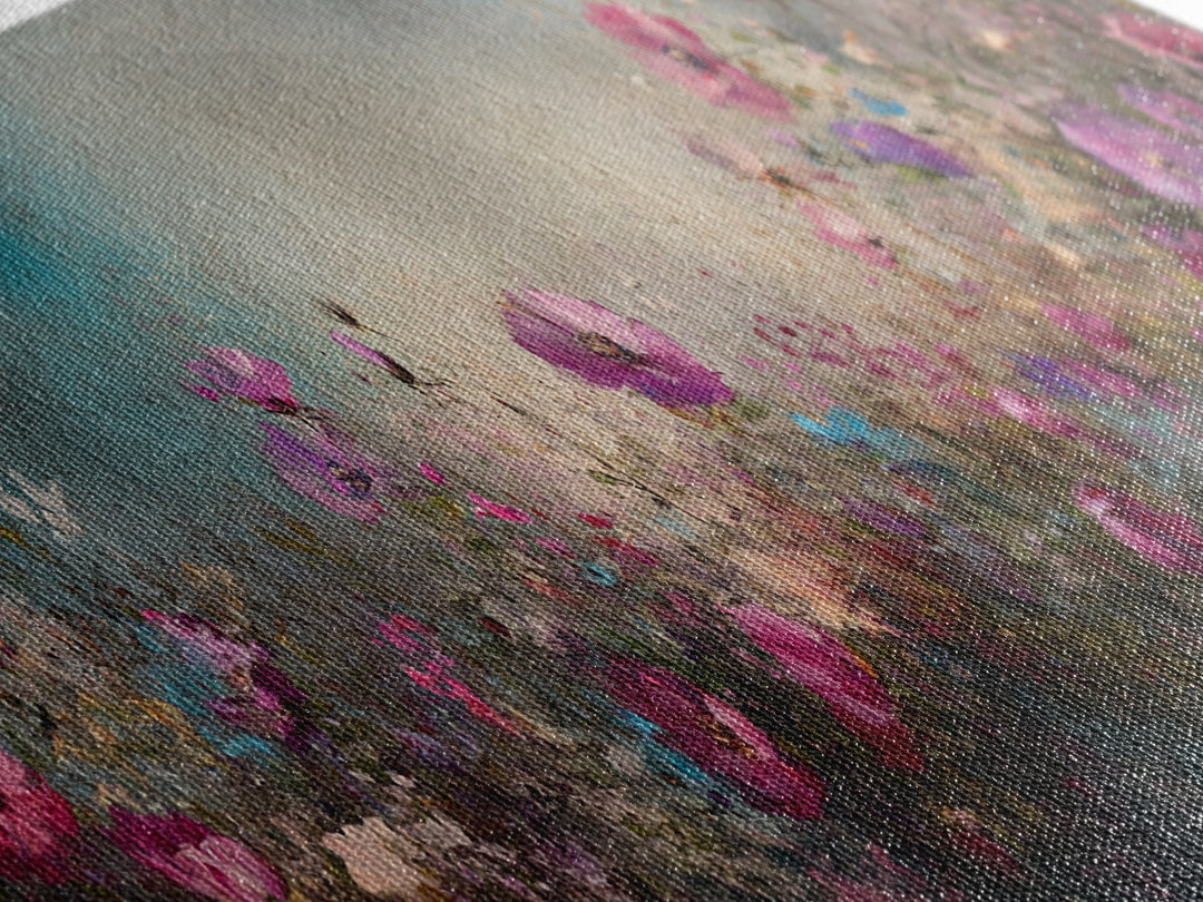 Abstract Pink Flower Painting Print, Wood Framed Wall Art, Flowers Wall Art, Vintage Landscape Wildflowers Painting