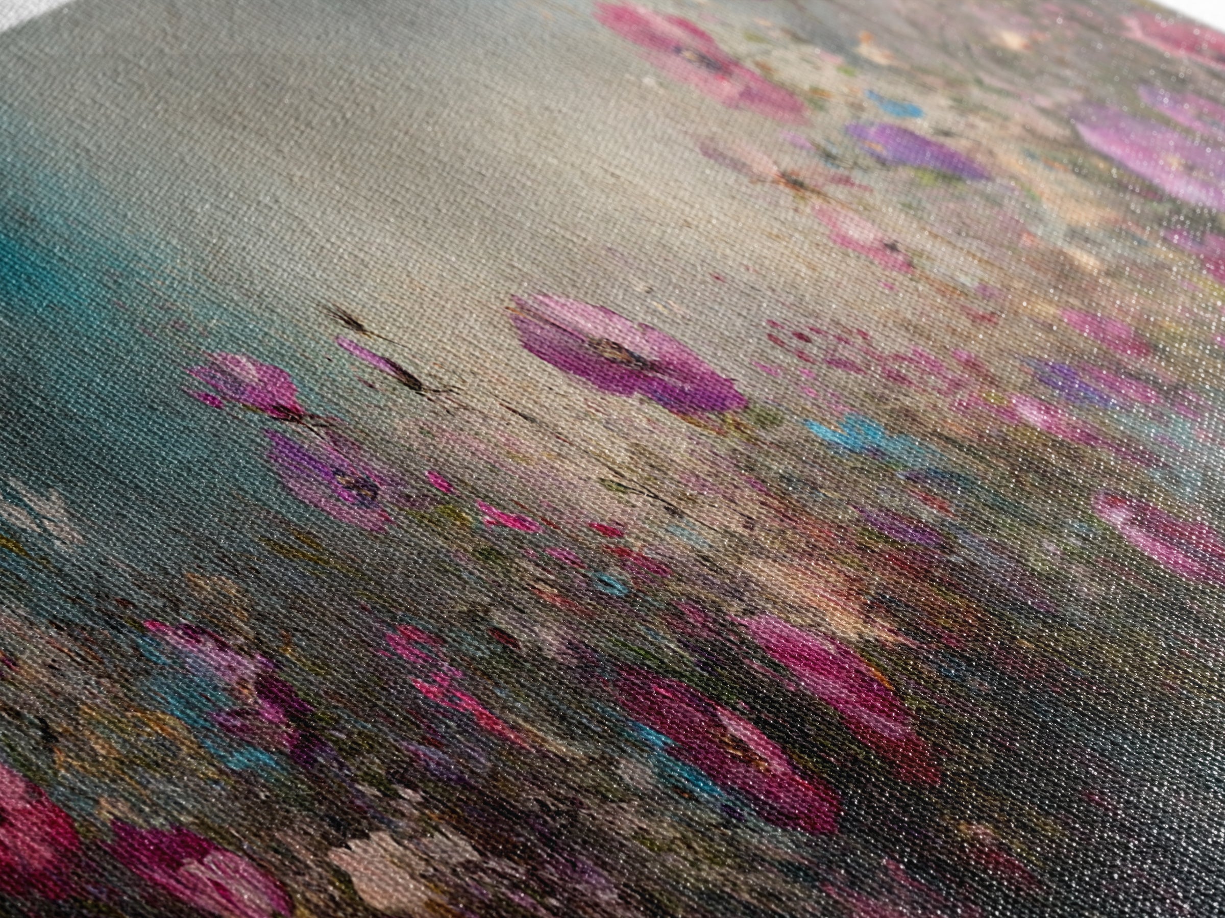 Abstract Pink Flower Painting Print, Wood Framed Wall Art, Flowers Wall Art, Vintage Landscape Wildflowers Painting