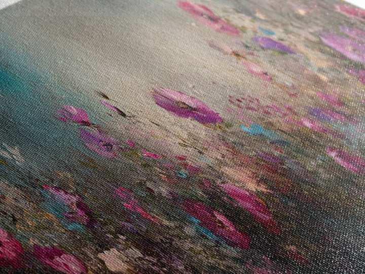 Abstract Pink Flower Painting Print, Wood Framed Wall Art, Flowers Wall Art, Vintage Landscape Wildflowers Painting