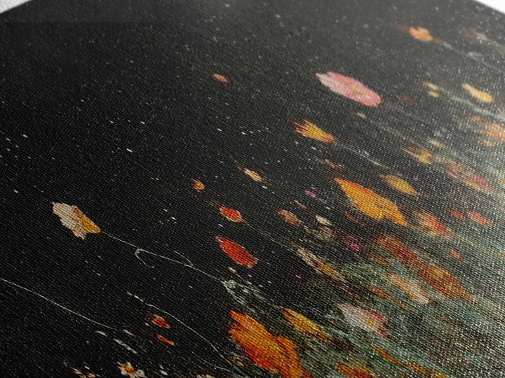 Dark & Moody Wild Flowers Under a Full Moon, Framed Canvas Print, Panoramic Extra Wide Wall Art, Oversized Home Decor, Modern Farmhouse Art