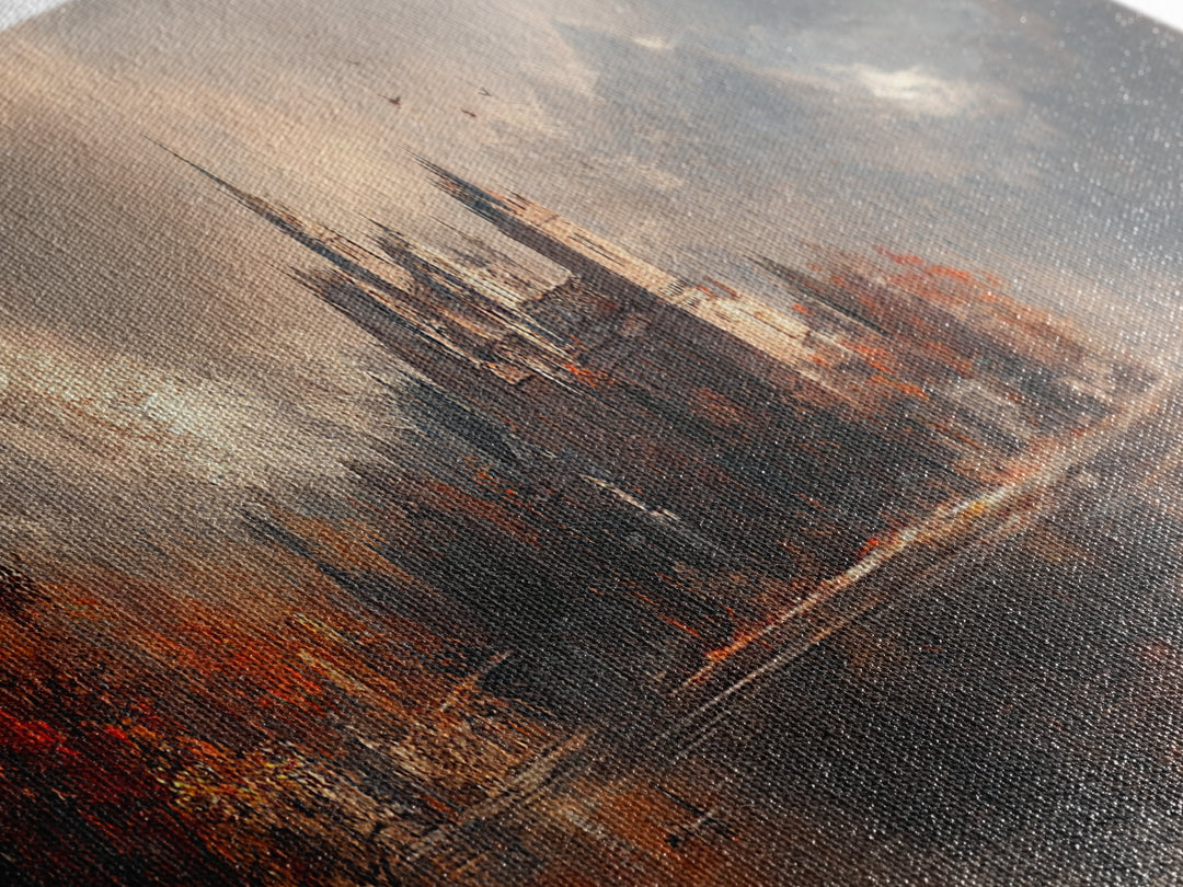 Dark Moonlit Gothic Castle, Framed Canvas Print, Dark Fantasy Painting, Dark Academia, Ready To Hang Art, Moody Decor