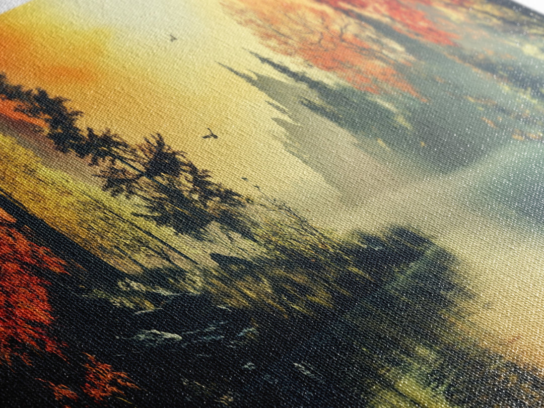 Dark and Moody Landscape, Sunset in the Valley, Framed Canvas Print, Original Artwork Gift Idea, Horizontal Print, Above Sofa, Lake House Decor, Lake Art