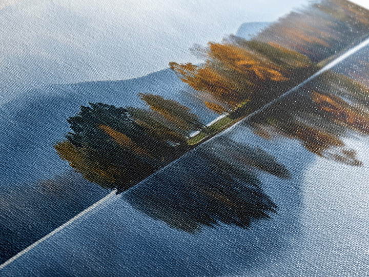 Calm - Reflections In The Lake On An Overcast Day - Panoramic Print - Original Painting Print - Landscape Oversized Painting Art