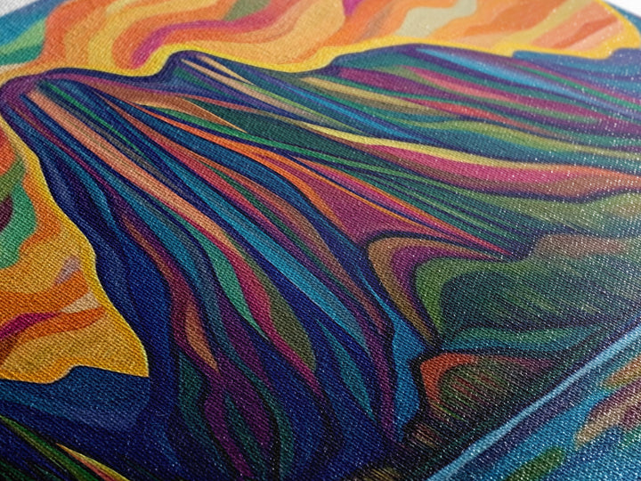 Abstract Mountain Painting Print, Stained Glass Style Art, Surrealist Landscape Painting, Abstract Landscape Painting Wall Art