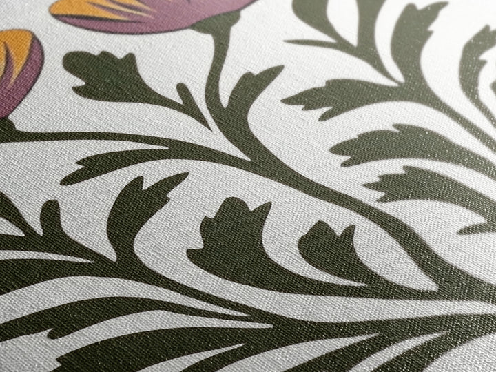 Abstract Botanical Wall Art, Framed Canvas Print, Purple Flowers on White Background