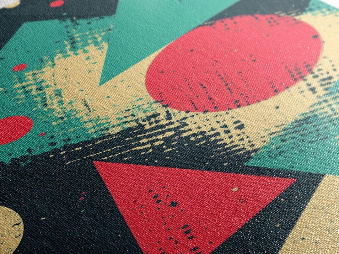 Circles And Triangles, Canvas Print, Retro Abstract Art, Midcentury Modern Style Home Decor, Turquoise Red and Black Wall Art