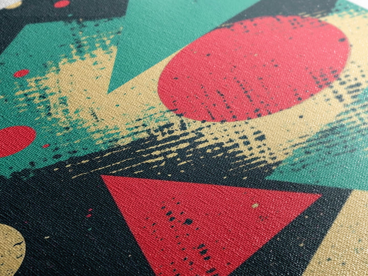 Circles And Triangles, Canvas Print, Retro Abstract Art, Midcentury Modern Style Home Decor, Turquoise Red and Black Wall Art