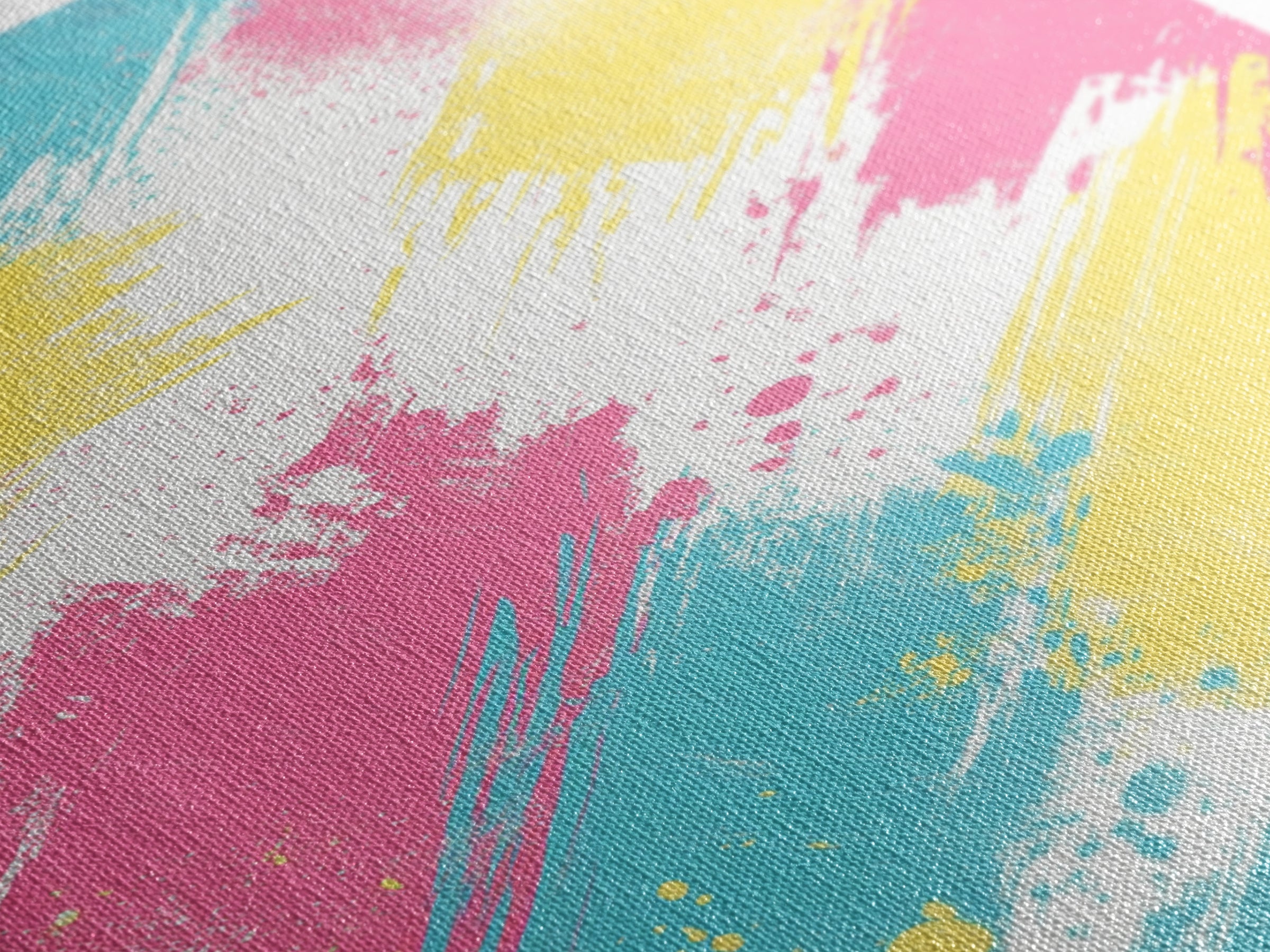 Brush Strokes On Canvas Print, Wood Framed Wall Art, Preppy Dorm Room Decor, Pink Turquoise and Yellow on White Background Wall Art