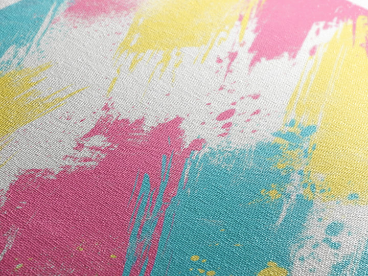 Brush Strokes On Canvas Print, Wood Framed Wall Art, Preppy Dorm Room Decor, Pink Turquoise and Yellow on White Background Wall Art