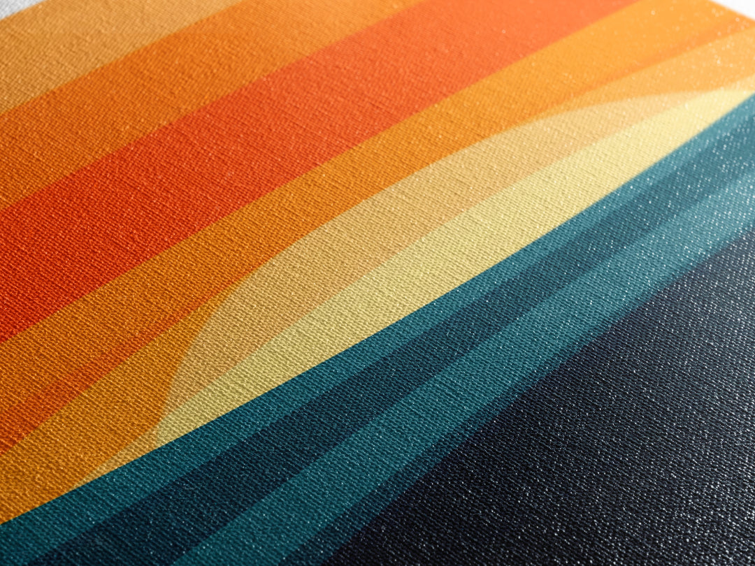 Art Deco Sunset Framed Canvas Print, MCM Style Wall Art Living Room Decor, Abstract Modern Art