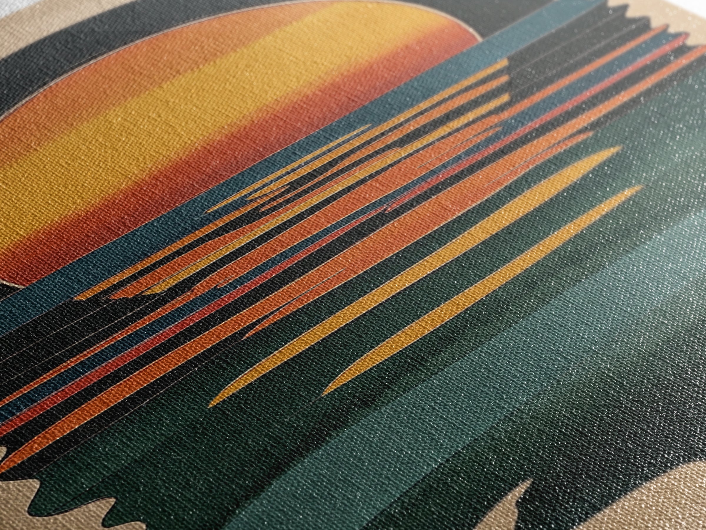 Art Deco Sunset Over The Ocean, Minimalist Home Decor Canvas Print, Emerald Green Ocean With Sunrise, Boho Art