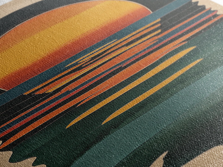 Art Deco Sunset Over The Ocean, Minimalist Home Decor Canvas Print, Emerald Green Ocean With Sunrise, Boho Art