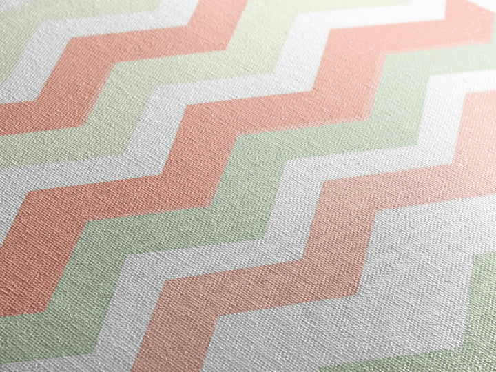 Pink and Mint Green Chevrons, MCM style Mid Century Modern Home Decor, Framed Canvas Print, Whimsical Wall Art