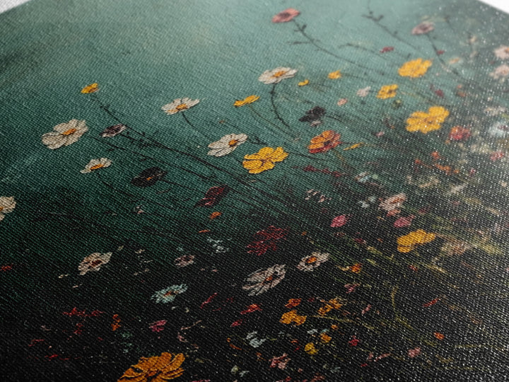 Dark & Moody Wild Flowers Print, Framed Canvas, Boho Decor, Wildflowers in a Rain Storm, Modern Farmhouse, Rustic Decor