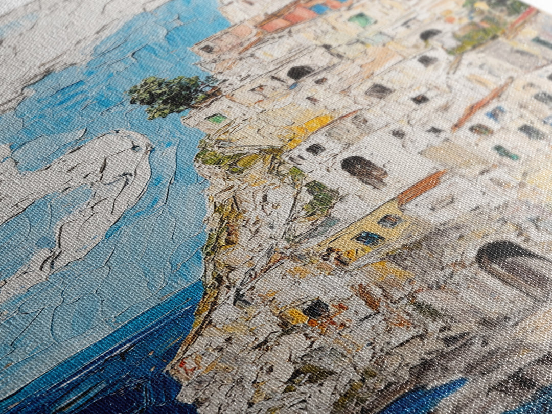 Boho Style Minimalist Wall Art - Italian Seaside Village Canvas Print - Retro Vacation Decor, Vacation Gift Idea