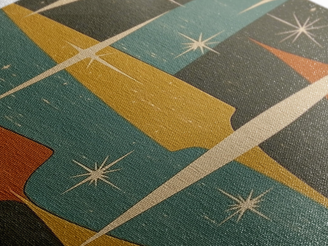 Art Deco Star Burst Canvas Print Wall Art, Retro 50s Style, Starburst, Mid-Century Modern Wall Art, Boho Decor