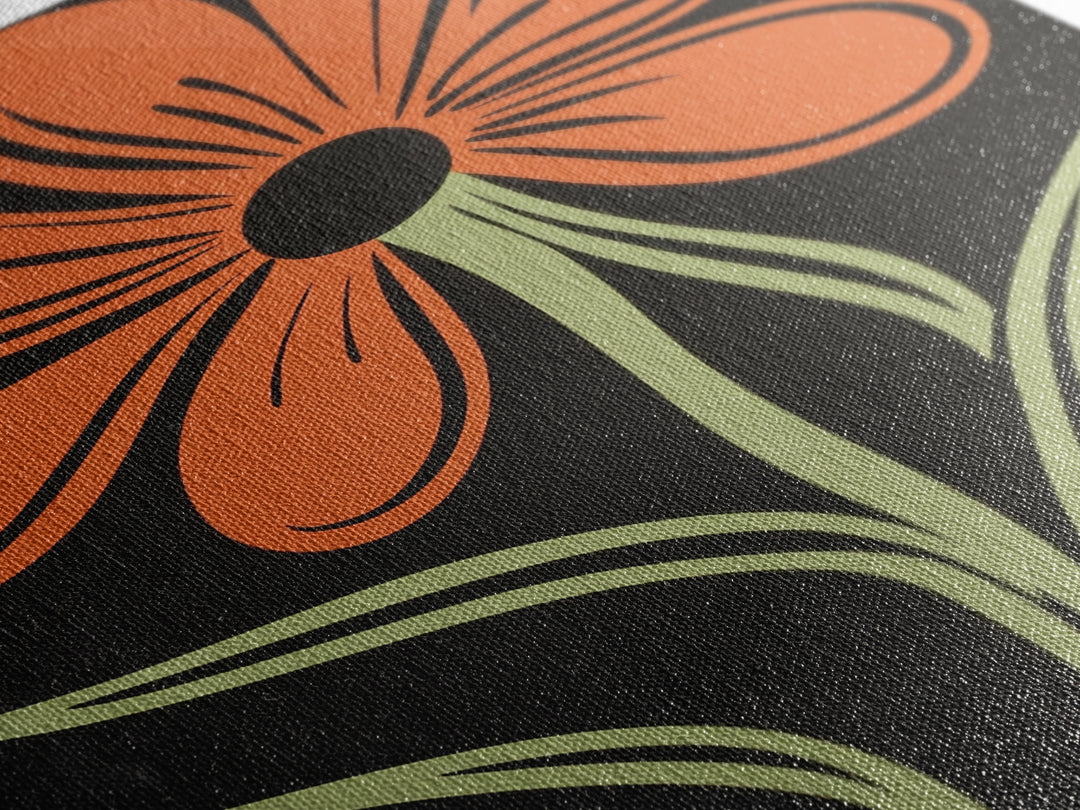 Orange Daisy with Black Background, Framed Canvas Print, Cute Floral Print, Botanical Minimalist Home Decor
