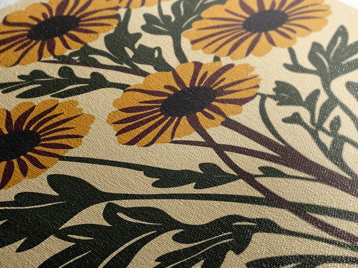 Cute Framed Canvas Wall Art Flower Print, Wild Flowers on Cream Background, Modern Home Decor, Boho Minimalist Wall Art