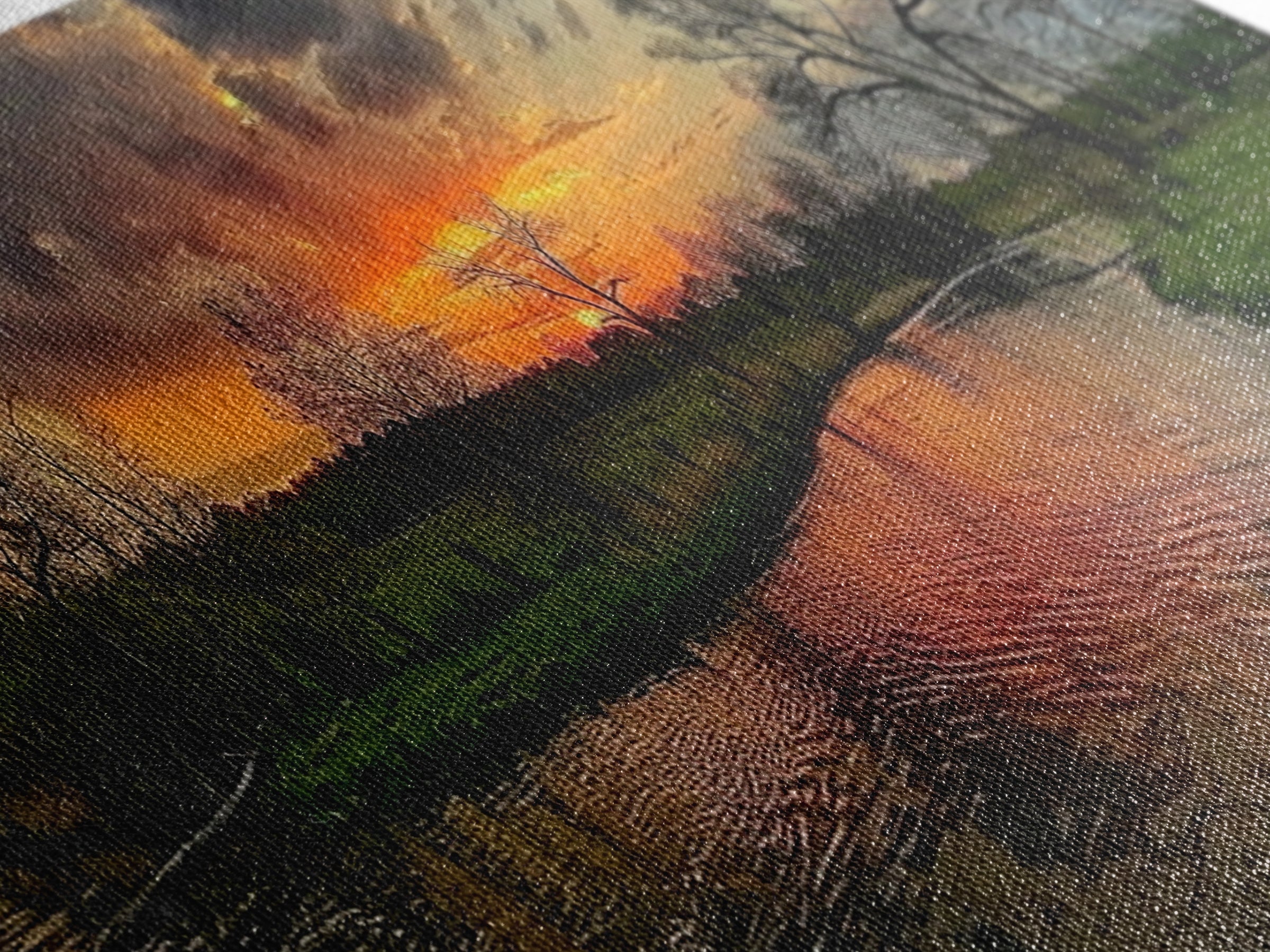 Abstract Landscape Wall Art Framed Canvas Print, East Texas At Sunset Photography Style Print, Original Wall Art, Panoramic Art