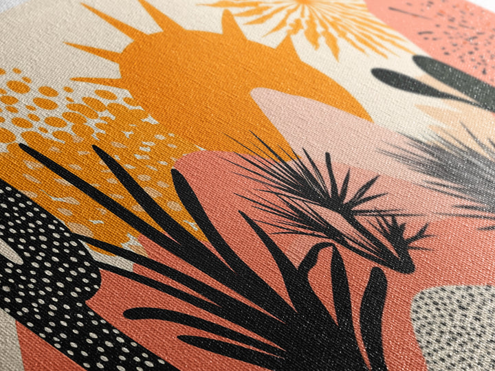 Abstract Southwest Style Wall Art Framed Canvas Print, Cactus and Desert Sunset