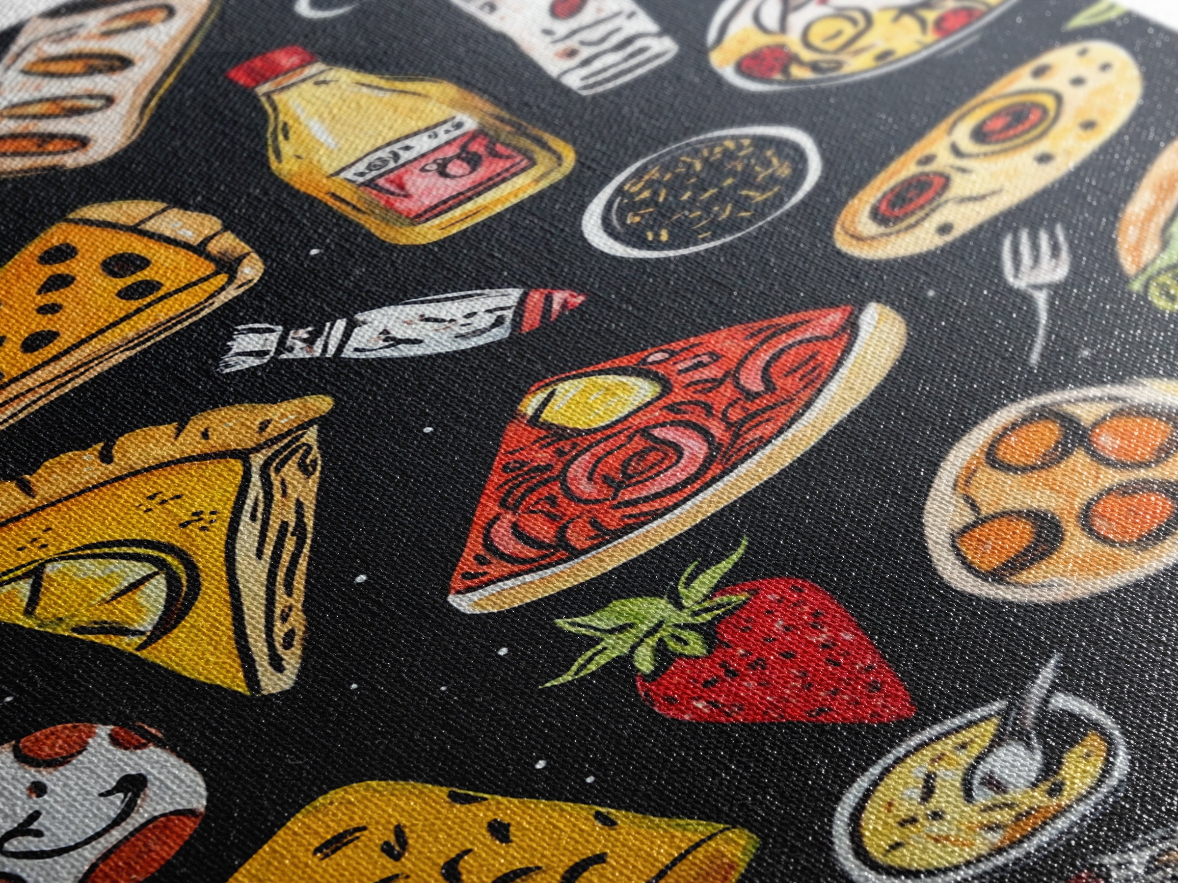 Cute Funky Kitchen Art, Kawaii Wall Art, Kawaii Decor, Restaurant Decor, Kitchen Painting, Dining Room Wall Art, Pizza, Hot Dogs Etc