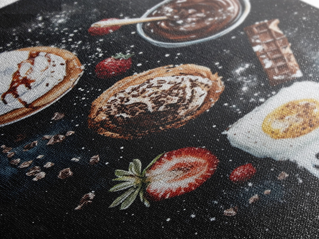 Desserts Wall Art, Kitchen Decor, Bakery Wall Art, Bakery Painting, Wood Framed Canvas Print, Painting of Cupcakes and Coffee